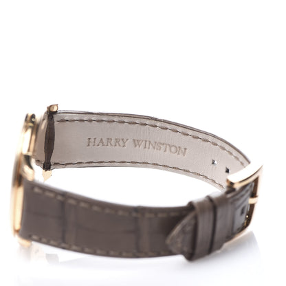 Harry Winston 18K Rose Gold Alligator Diamond 39mm Midnight Quartz Watch Champagne Sunray 6 of 10