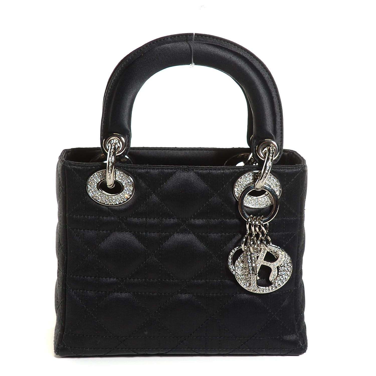 Christian Dior Satin Swarovski Crystal Cannage Mini Lady Dior Black 1 of 7