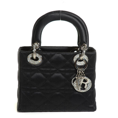 Christian Dior Satin Swarovski Crystal Cannage Mini Lady Dior Black 1 of 7