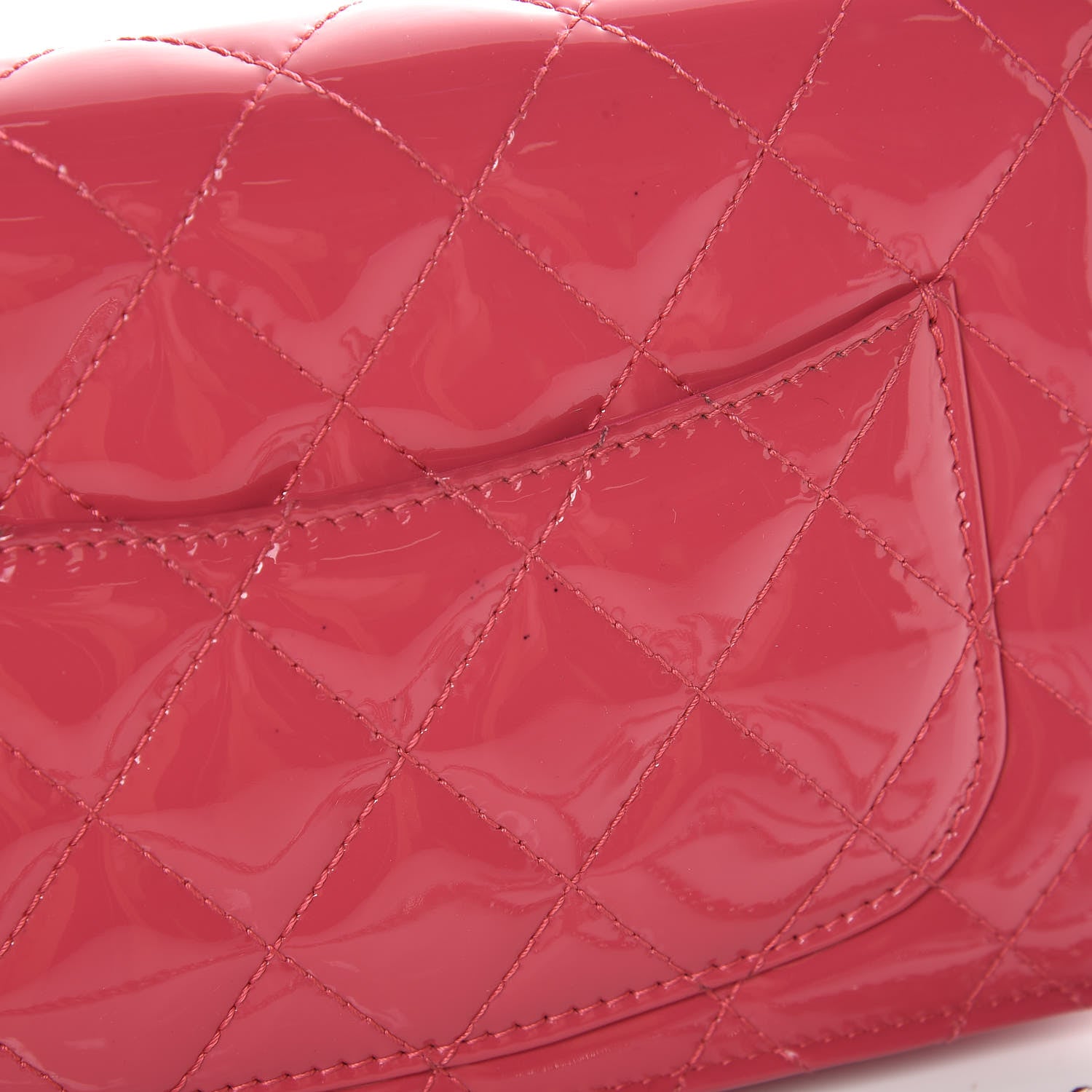 Chanel Patent Quilted Wallet On Chain WOC Dark Pink 11 of 11