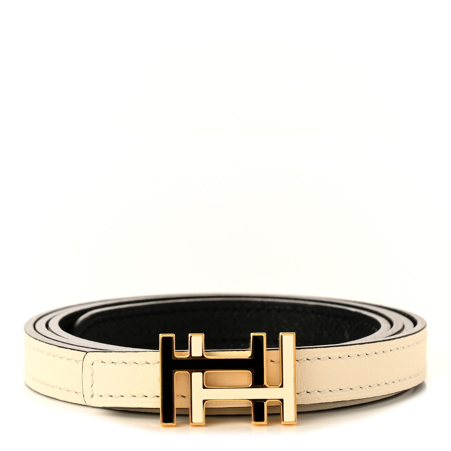 Swift Epsom Lacquered Metal 13mm Au Carre Double H Belt 90 Craie Black