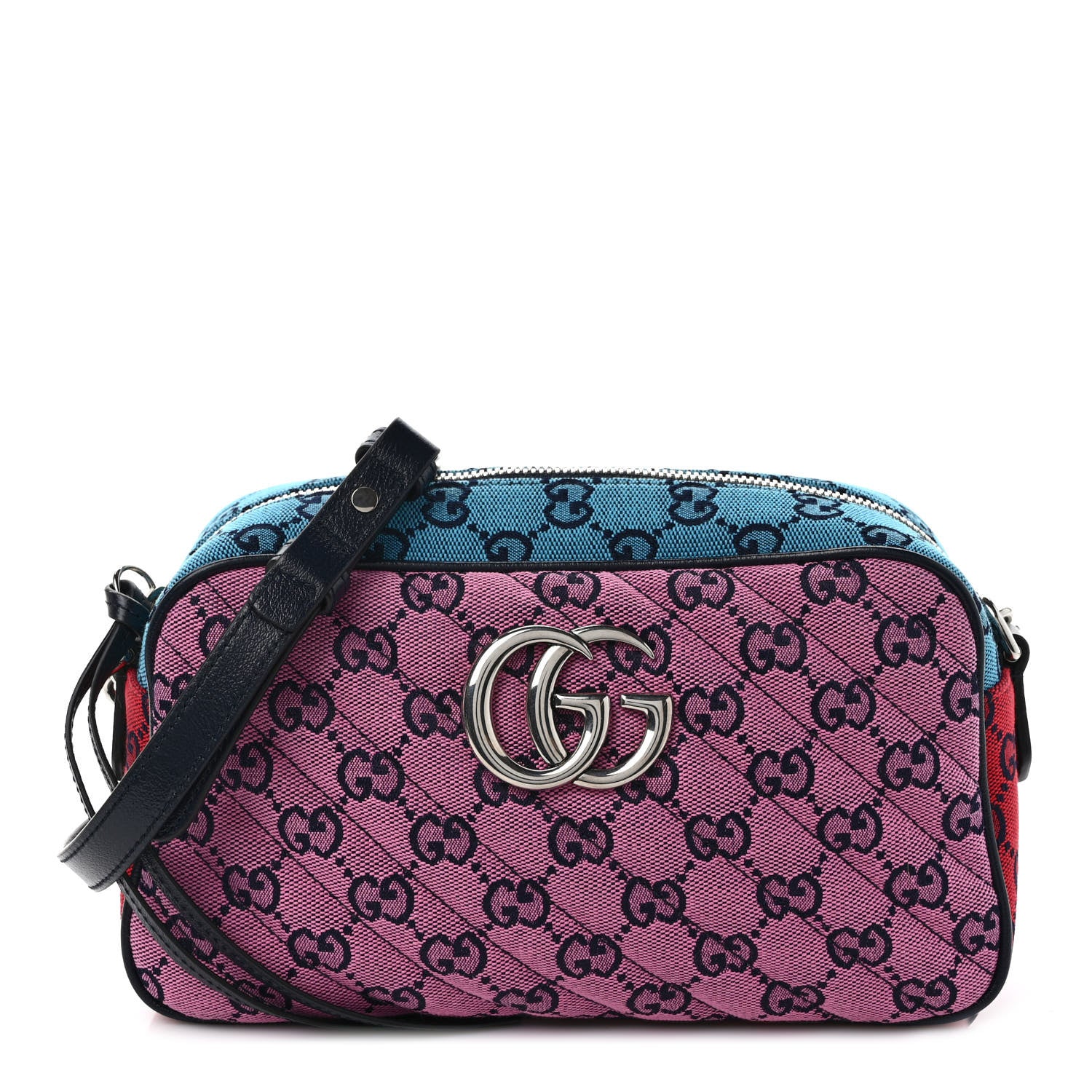 Gucci Monogram Multicolor Matelasse Diagonal Small GG Marmont Chain Shoulder Bag Pink Blue Green Red Light Blue 1 of 9