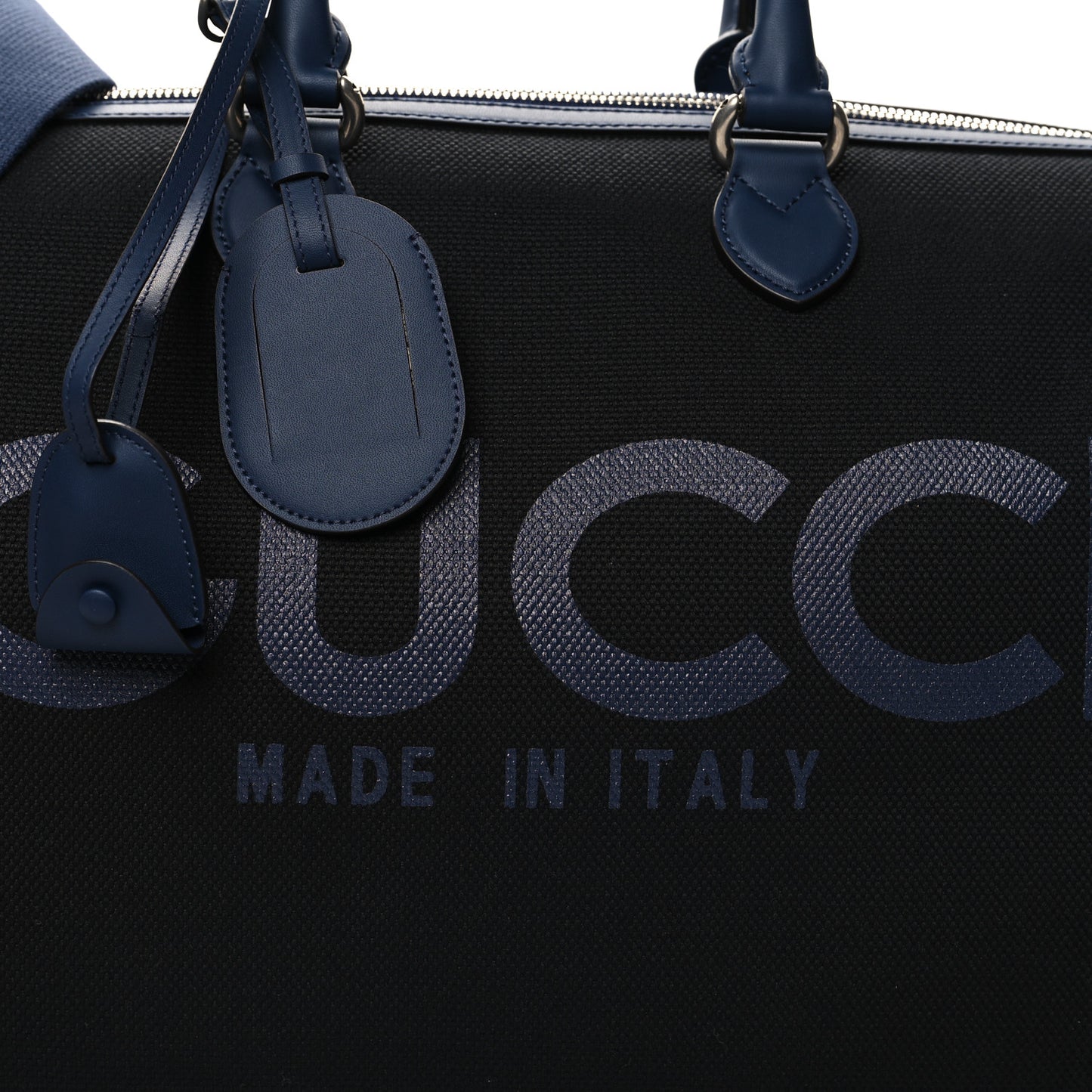 Canvas Calfskin Gucci Print Logo Large Duffle Bag Blue