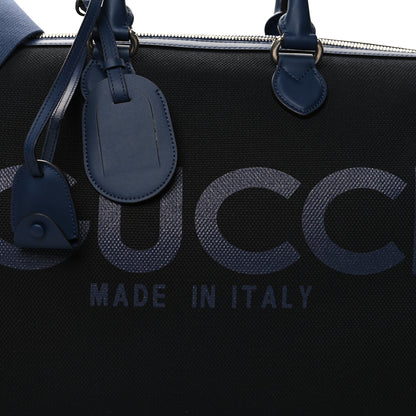 Gucci Canvas Calfskin Gucci Print Logo Large Duffle Bag Blue 7 of 11