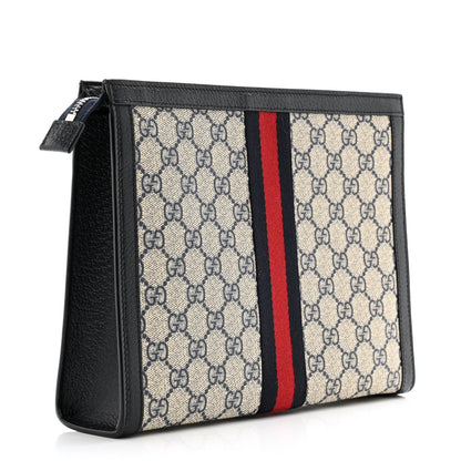 Gucci GG Supreme Monogram Web Ophidia Pouch Beige Blue 3 of 8