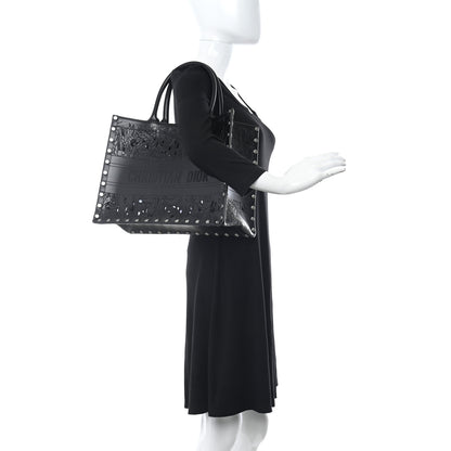 Christian Dior Calfskin Laser Cut Studded Medium Book Tote Black 2 of 10