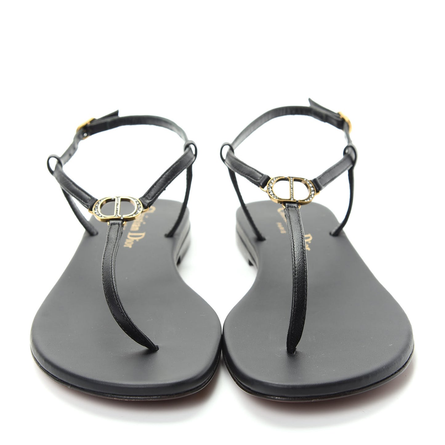 Lambskin Signature T-Strap Sandals 36 Black