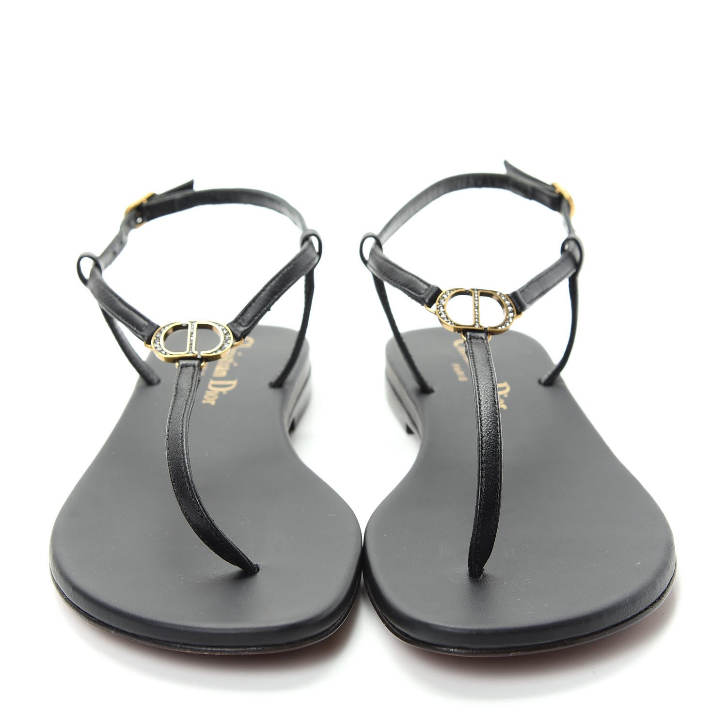 Christian Dior Lambskin Signature T-Strap Sandals 36 Black 2 of 10
