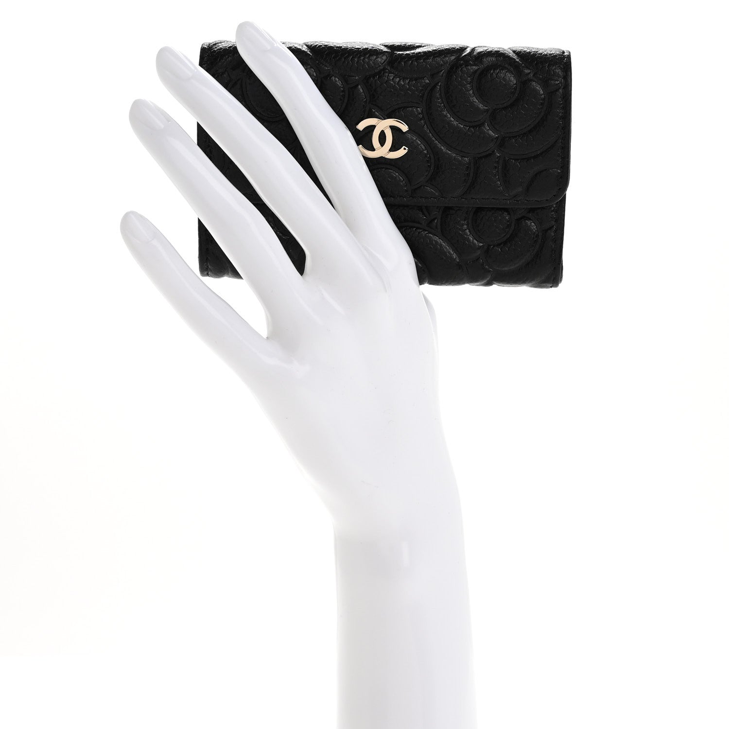 Chanel Caviar Camellia Embossed Card Holder Wallet Black 2 of 12