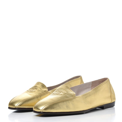Chanel Metallic Lambskin CC Mocassin Loafers 38.5 Gold 3 of 17