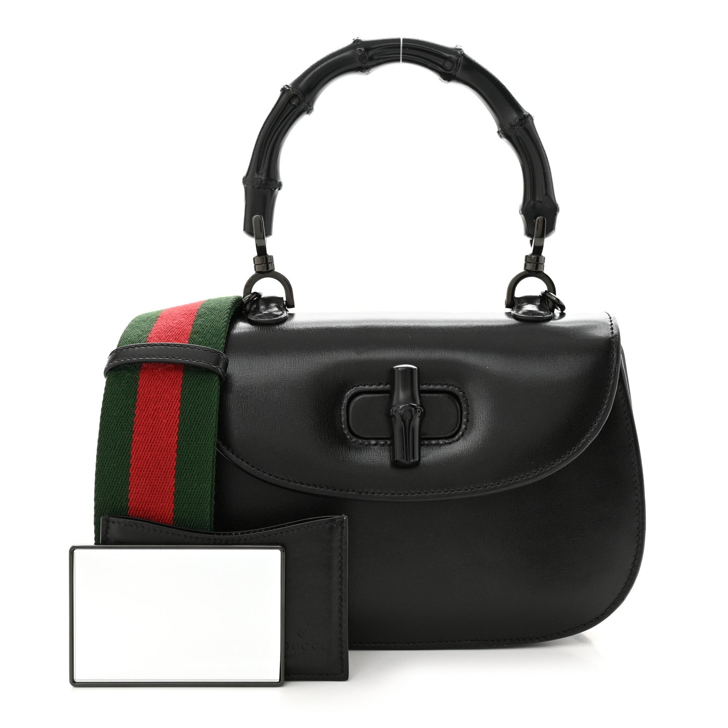 Boarded Dyana Lux Calfskin Web Monochrome Small Bamboo 1947 Top Handle Bag Black