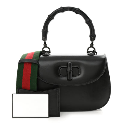 Gucci Boarded Dyana Lux Calfskin Web Monochrome Small Bamboo 1947 Top Handle Bag Black 1 of 12