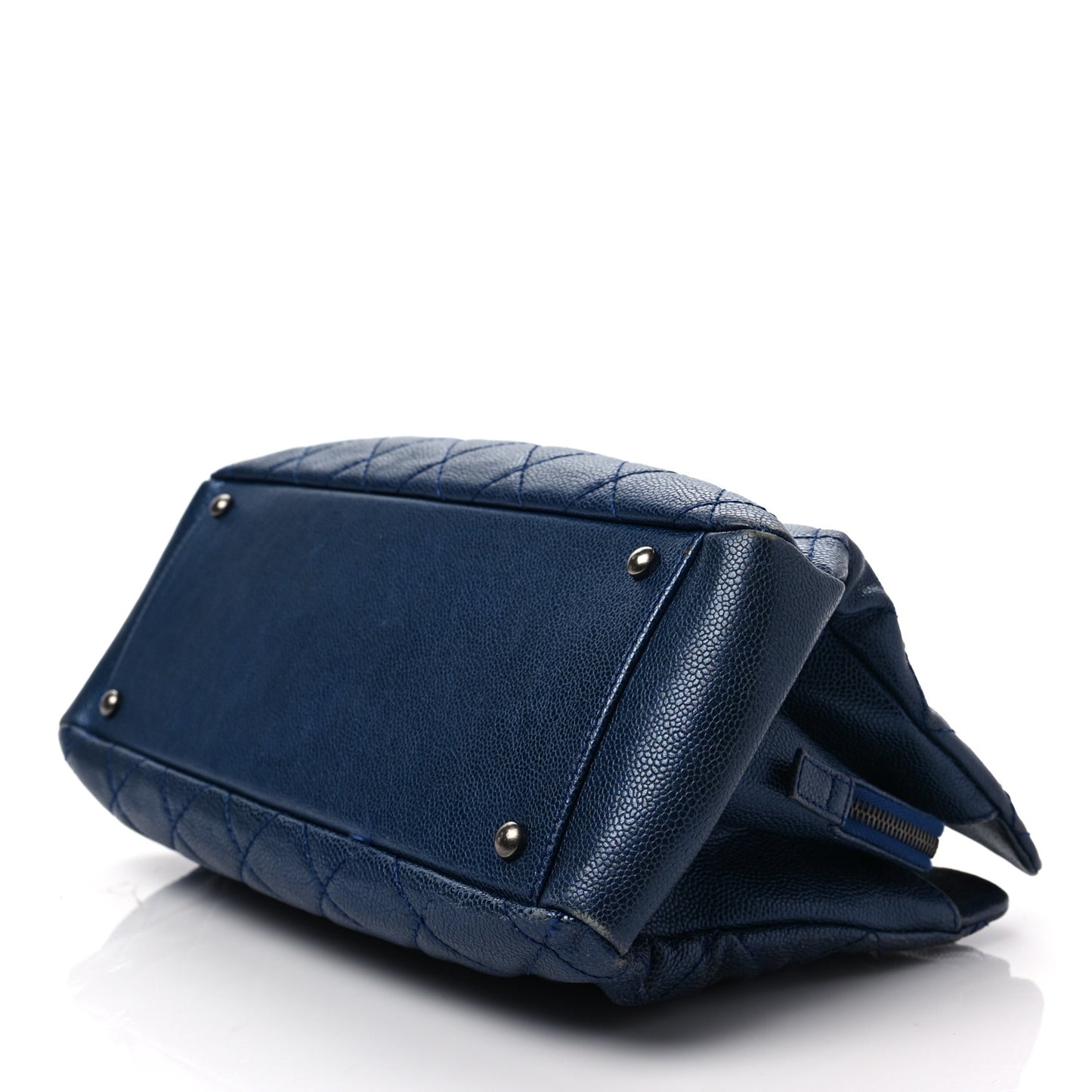 Iridescent Caviar Quilted Chic Shopping Tote Dark Blue