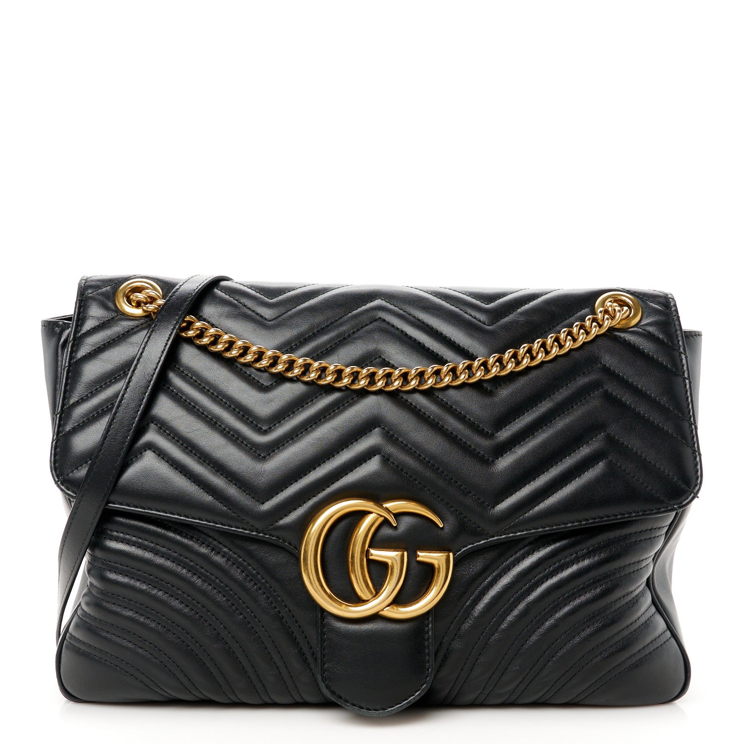 Gucci Calfskin Matelasse Large GG Marmont Shoulder Bag Black 1 of 11