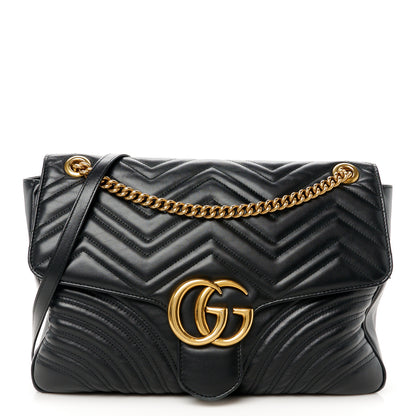 Gucci Calfskin Matelasse Large GG Marmont Shoulder Bag Black 1 of 11