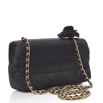 Chanel Satin Chocolate Bar Quilted Camellia Rectangular Mini Flap Black 3 of 12