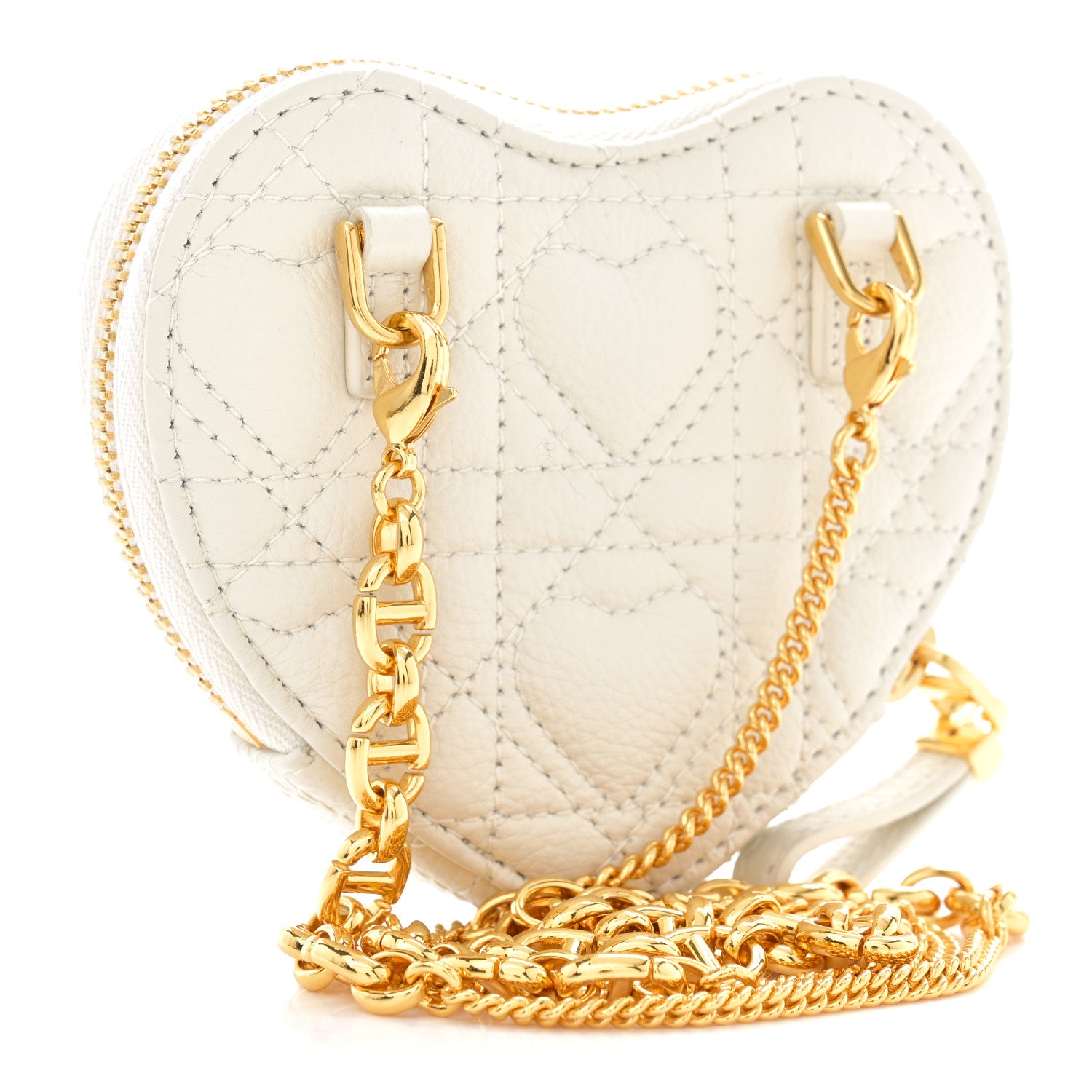 Christian Dior Calfskin Cannage Dioramour Caro Heart Pouch With Chain White 3 of 12