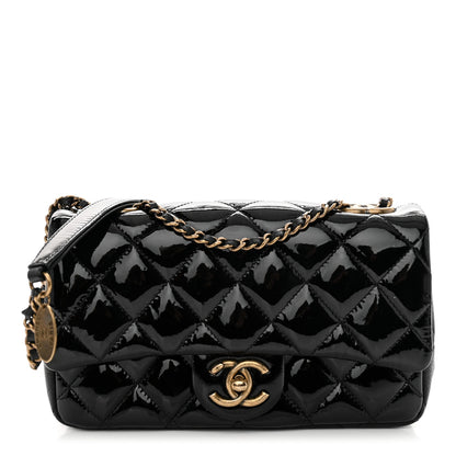 Chanel Patent Goatskin Quilted Small CC Eyelet Flap Black 1 of 11