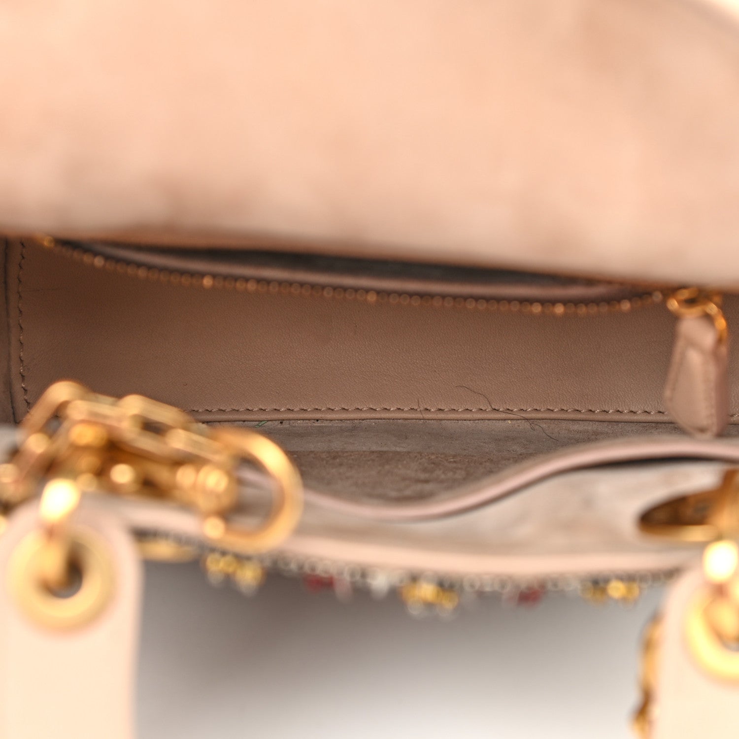 Christian Dior Calfskin Beaded Mini Lady Dior Beige Multicolor 8 of 12