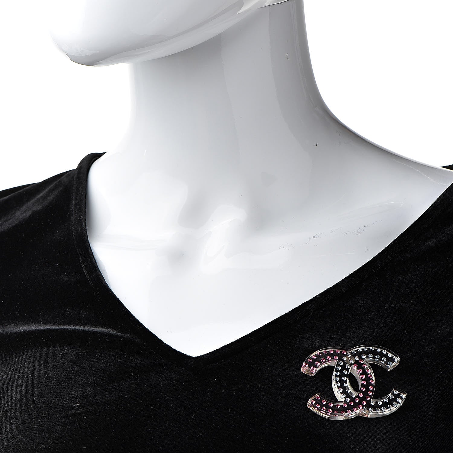 Chanel Resin Crystal Large CC Brooch Transparent Silver 2 of 4