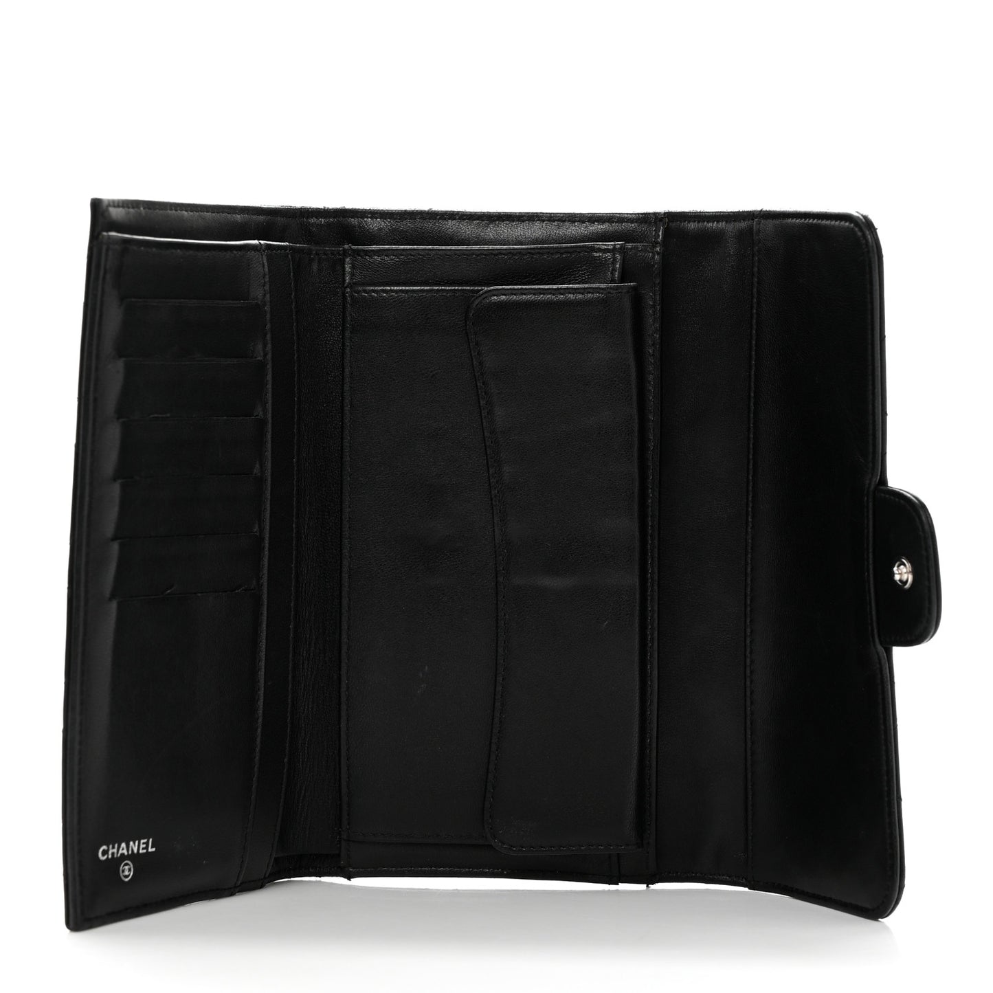 Lambskin Quilted Large Flap Wallet Black