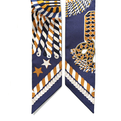 Hermes Silk Epaulettes De Gala Twilly Marine Gold White 2 of 4