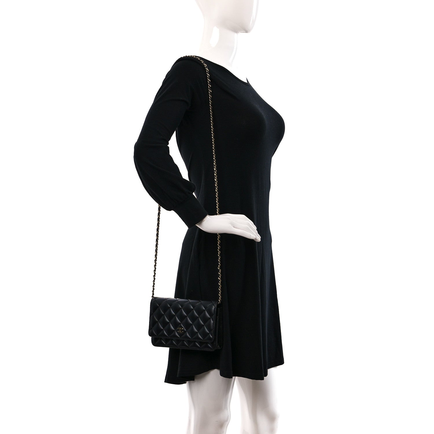 Chanel Lambskin Quilted Wallet On Chain WOC Black 2 of 16