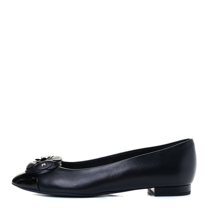 Chanel Lambskin Patent Cap Toe Camellia Ballerina Flats 38.5 Black 1 of 7