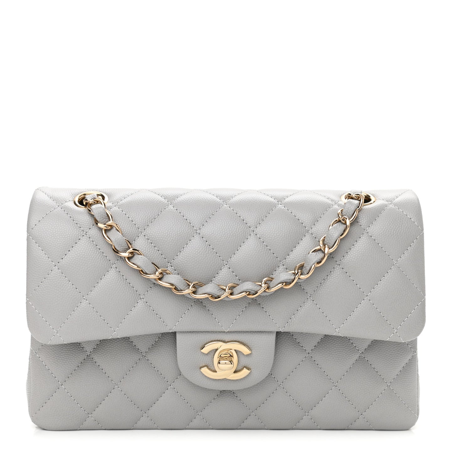 Caviar Quilted Small Double Flap Grey