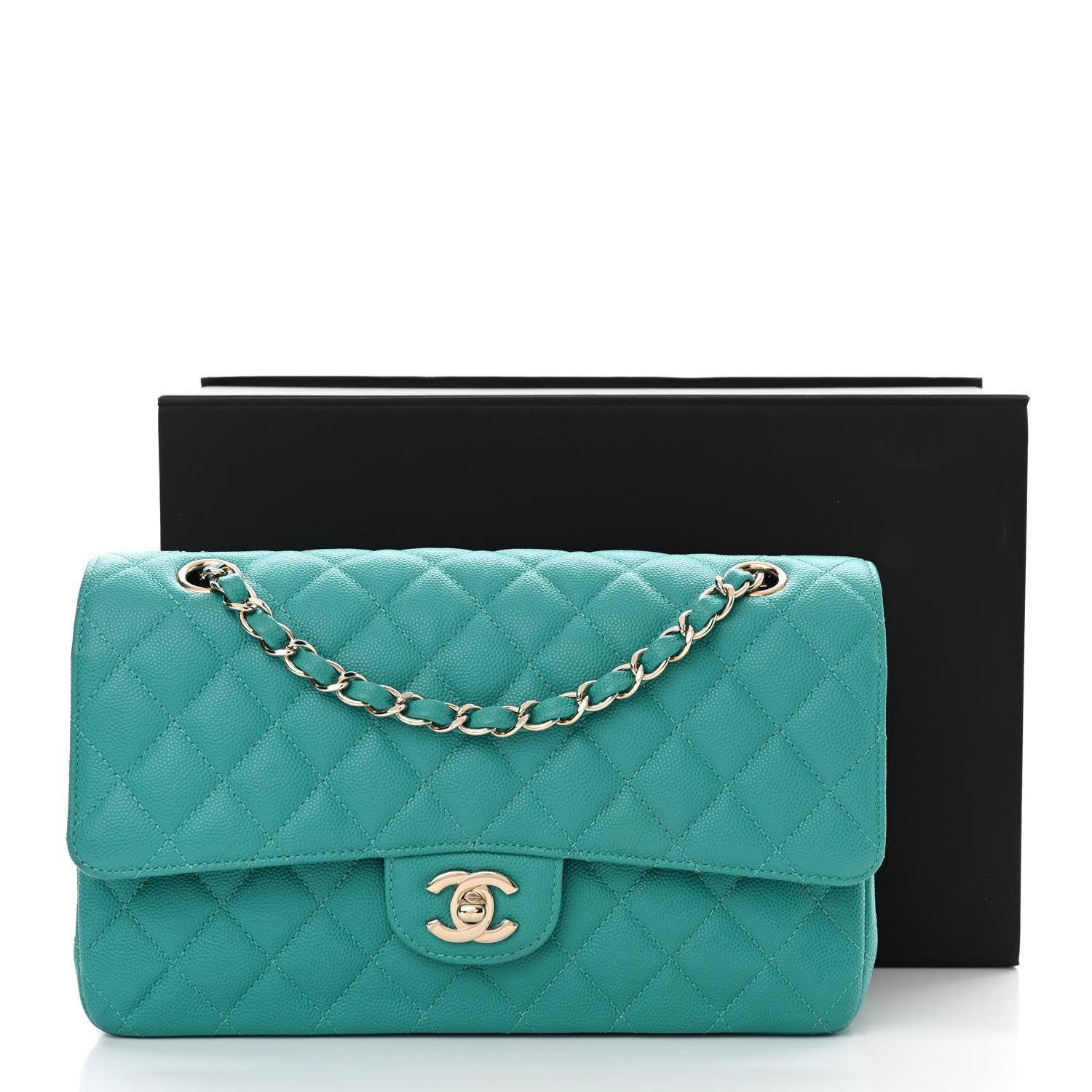 Chanel Caviar Quilted Medium Double Flap Turquoise 11 of 11