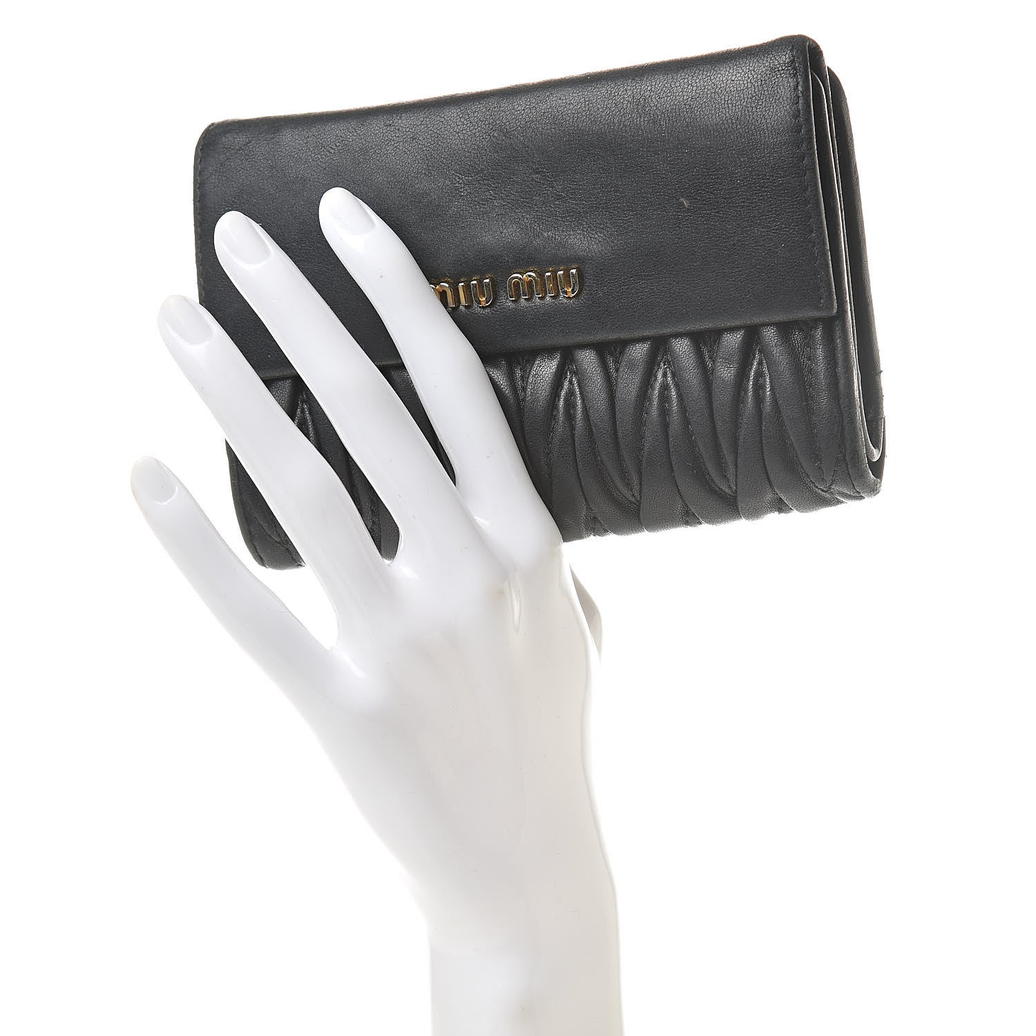 Miu Miu Nappa Matelasse Tri-Fold Flap Wallet Black 2 of 11