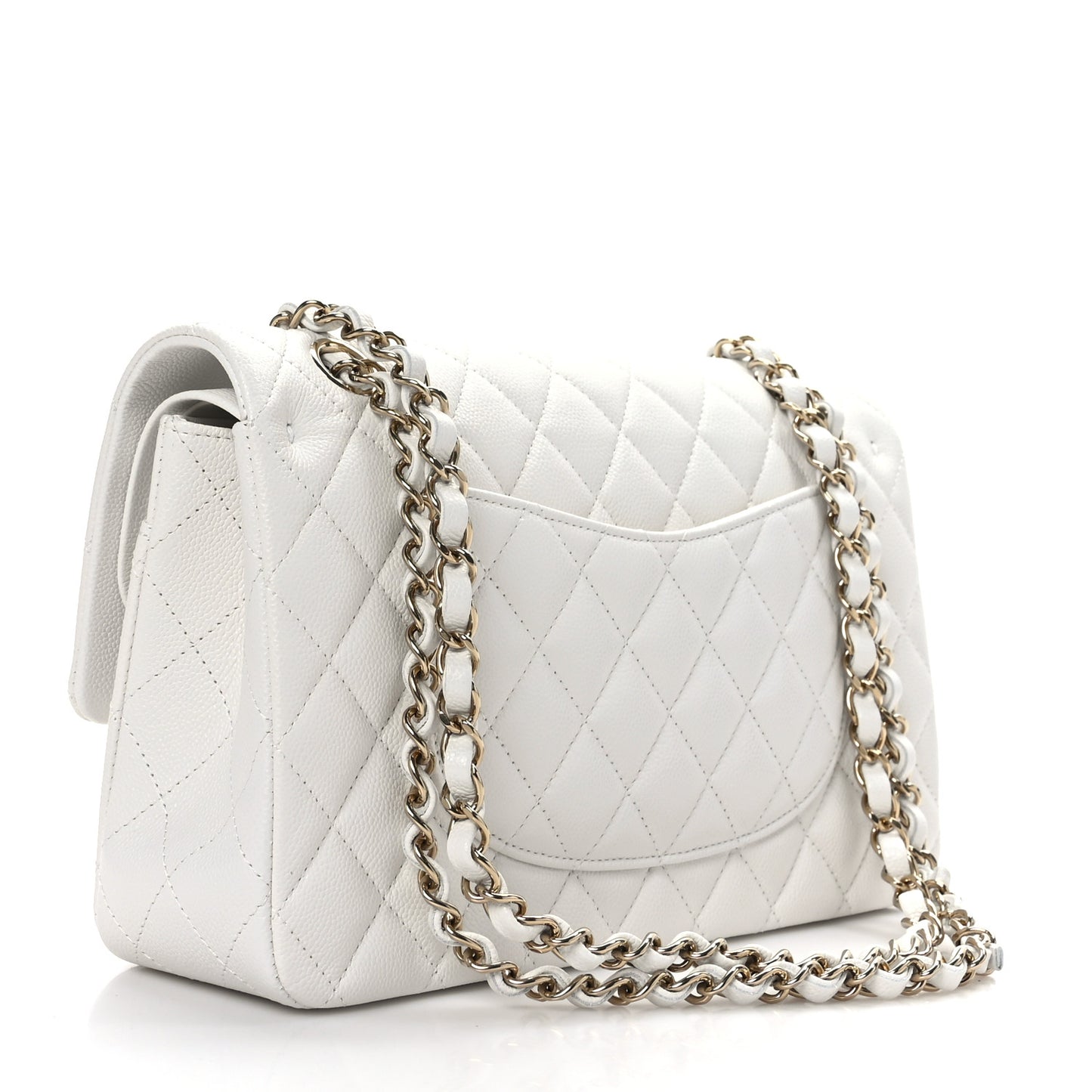 Caviar Quilted Medium Double Flap White