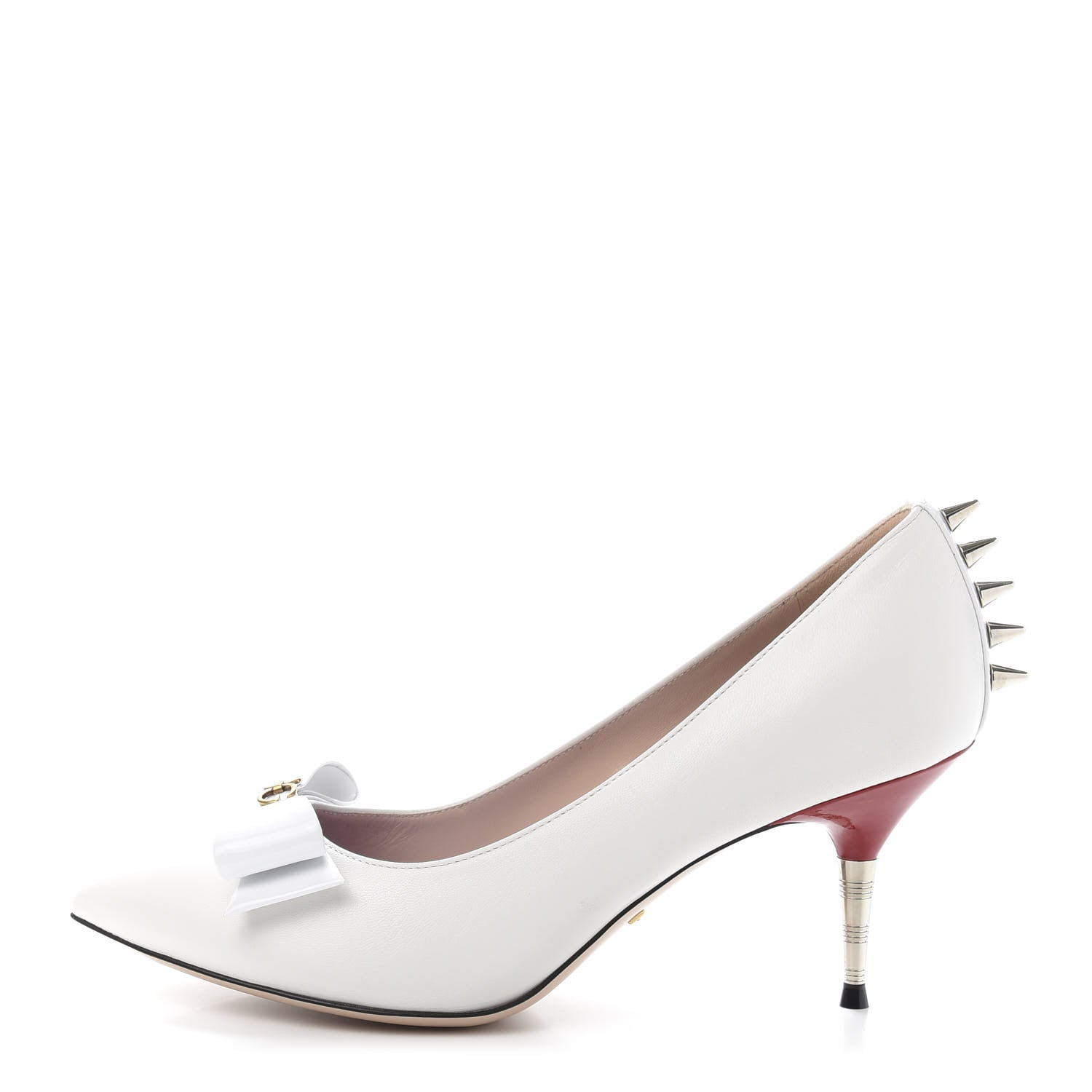 Gucci Calfskin GG Bow Sadie Spike Mid Heel Pumps 37.5 White 1 of 10