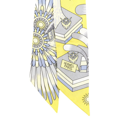 Hermes Silk La Source de Pegase Twilly Jaune Vif Gris Perle 2 of 4
