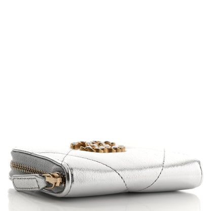 Chanel Metallic Lambskin Quilted Chanel 19 Zip Around Coin Purse Wallet Silver 4 of 8