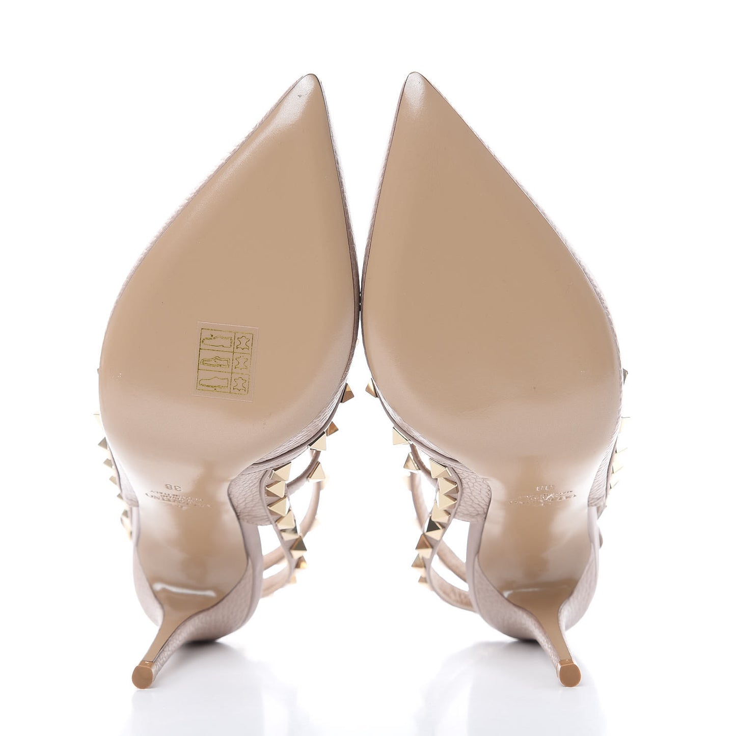 Pebbled Calfskin Rockstud Ankle Strap Pumps 38 Poudre