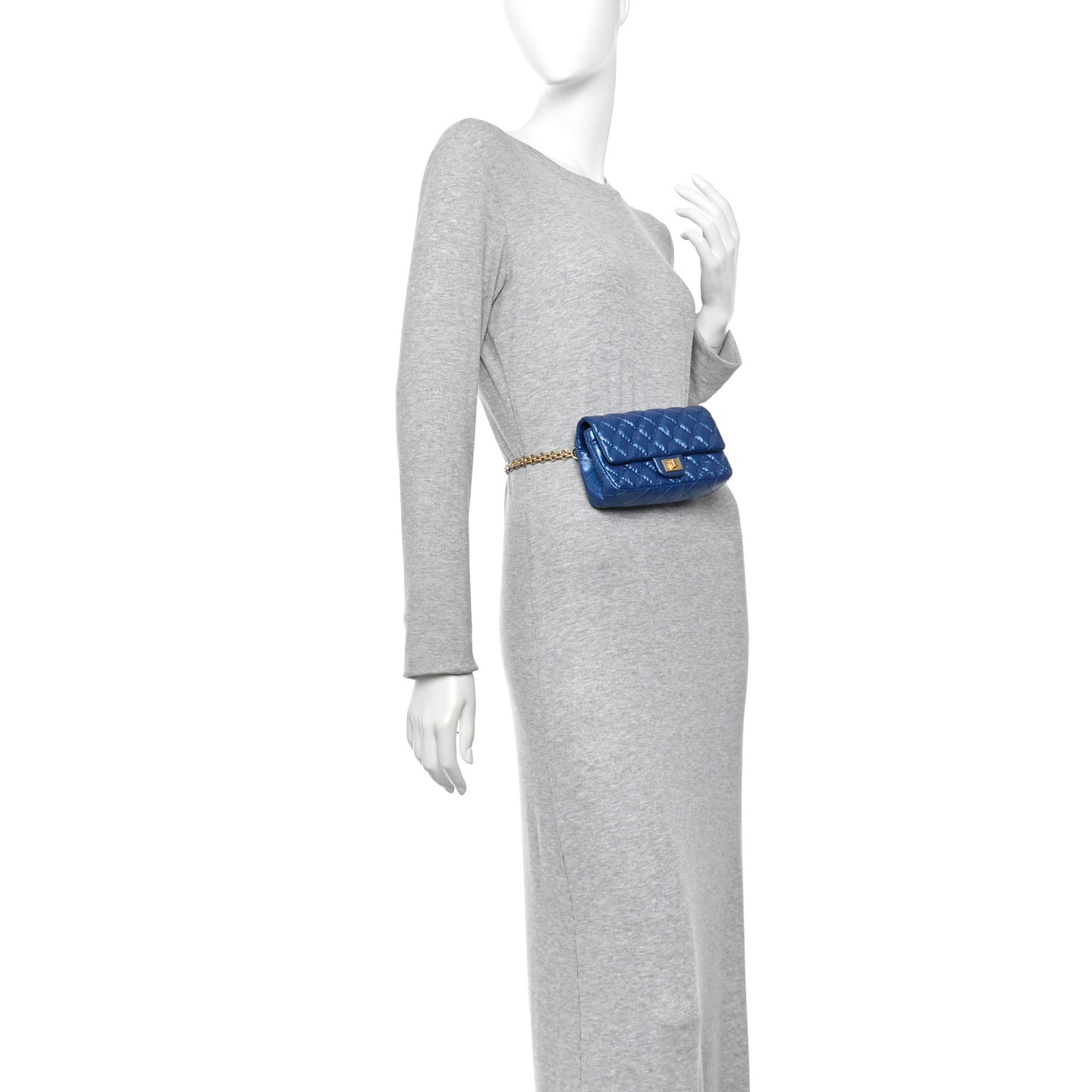 Metallic Aged Calfskin Quilted 2.55 Reissue Flap Belt Bag Clutch Blue