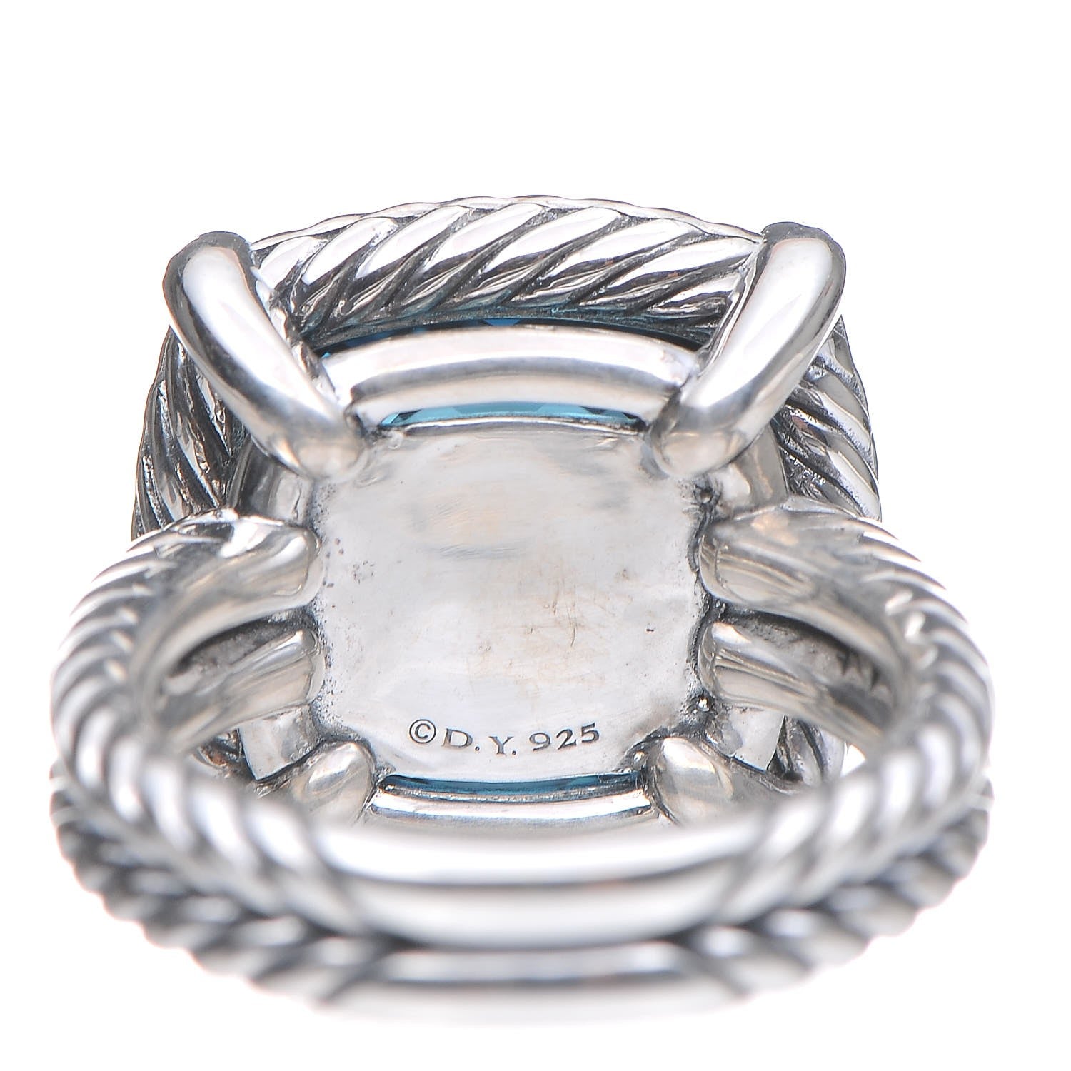 David Yurman Sterling Silver Diamond Hampton Blue Topaz 14mm Chatelaine Pave Bezel Ring 52 6 4 of 4