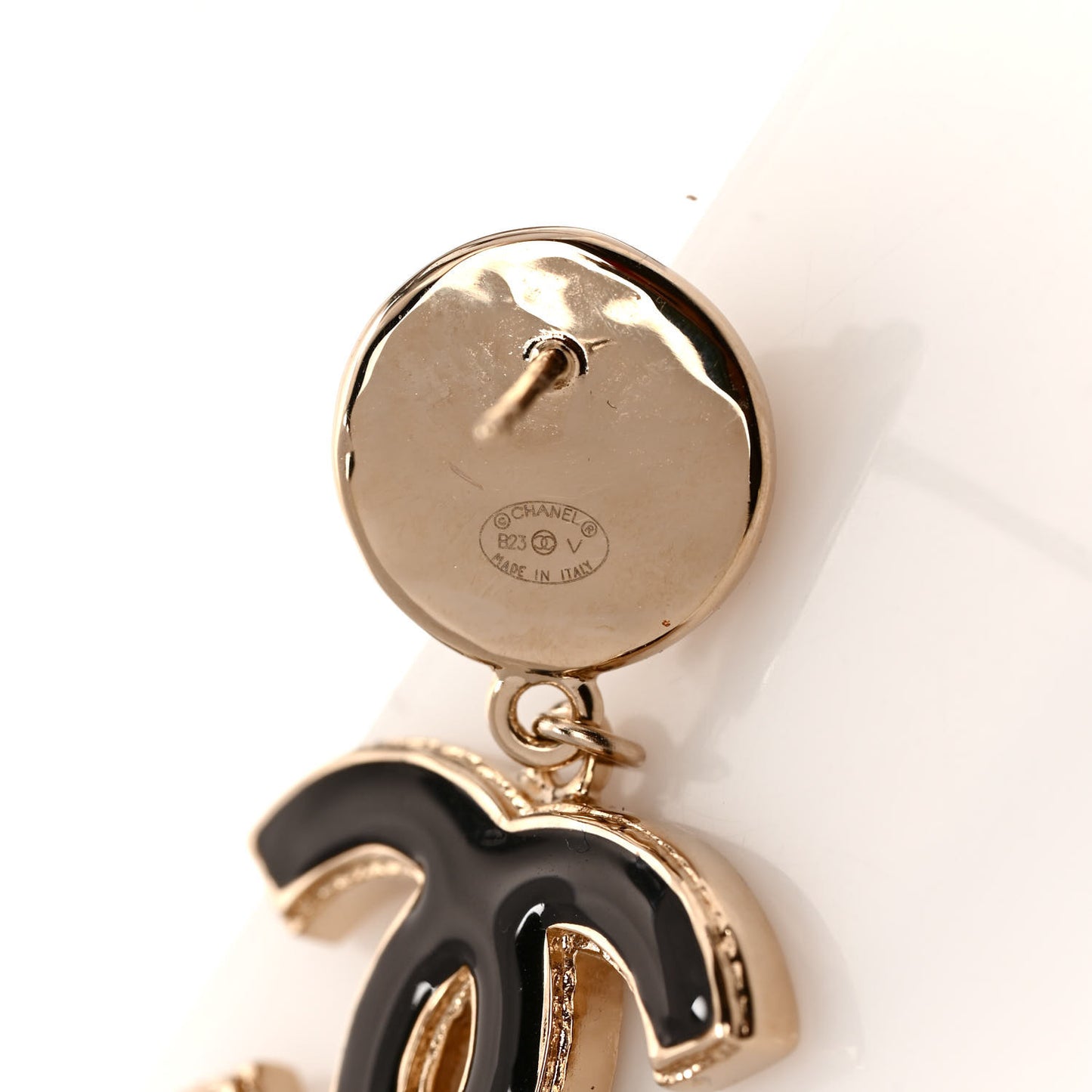 Pearl Enamel CC Drop Earrings Black