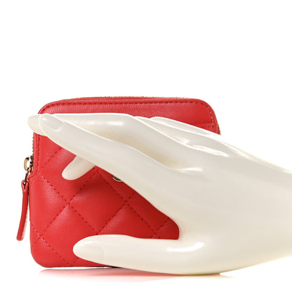 Chanel Lambskin Quilted Zip Card Holder Wallet Red 2 of 10
