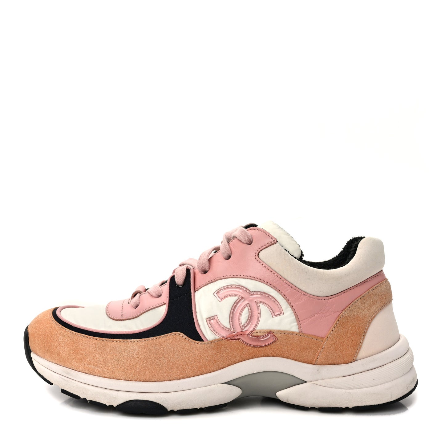 Nylon Lambskin Suede Calfskin CC Sneakers 40 Pink White Black