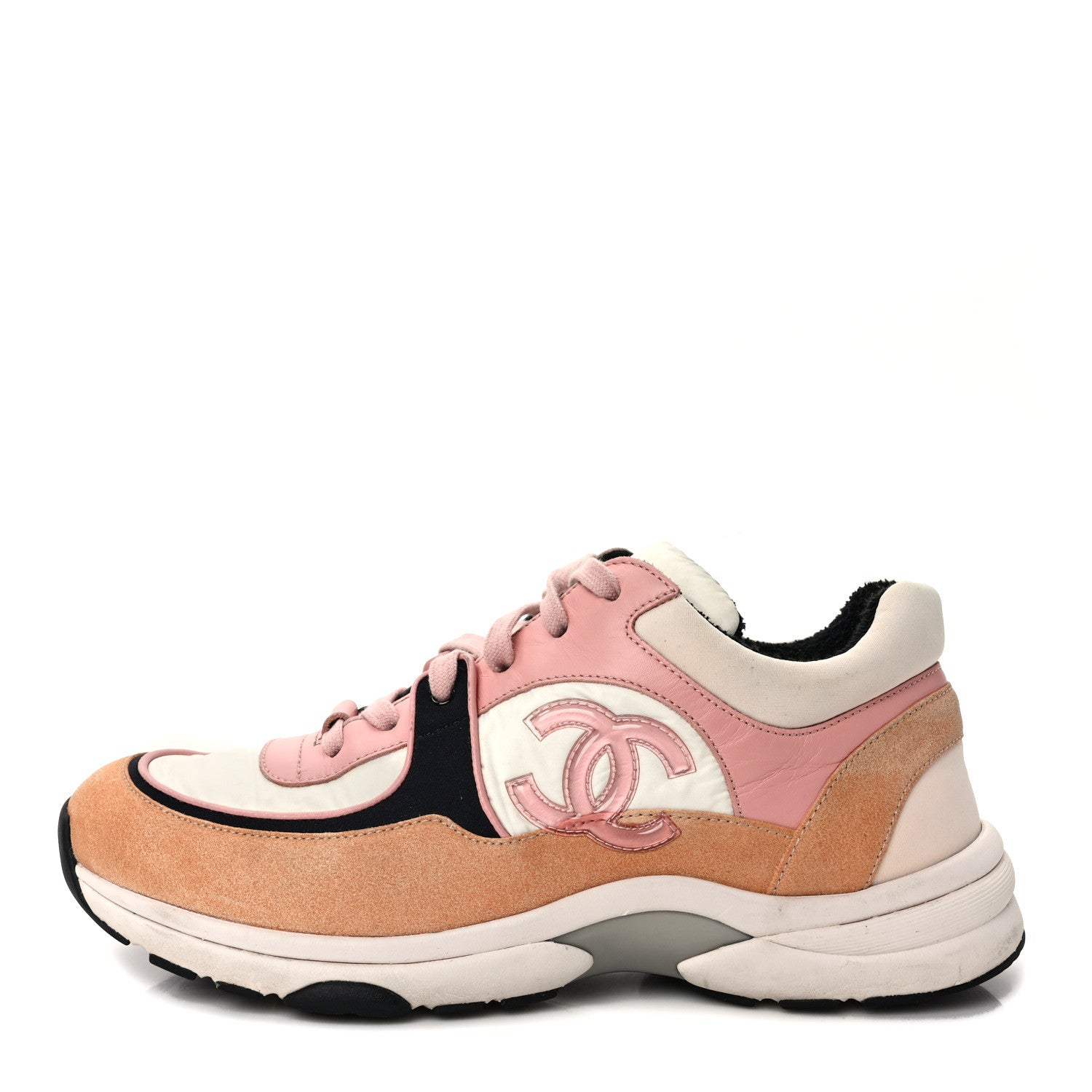 Chanel Nylon Lambskin Suede Calfskin CC Sneakers 40 Pink White Black 1 of 9