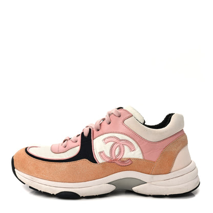 Chanel Nylon Lambskin Suede Calfskin CC Sneakers 40 Pink White Black 1 of 9