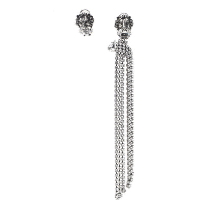 Gucci Metal Crystal Asymmetrical Lion Head Clip On Earrings Silver 1 of 4