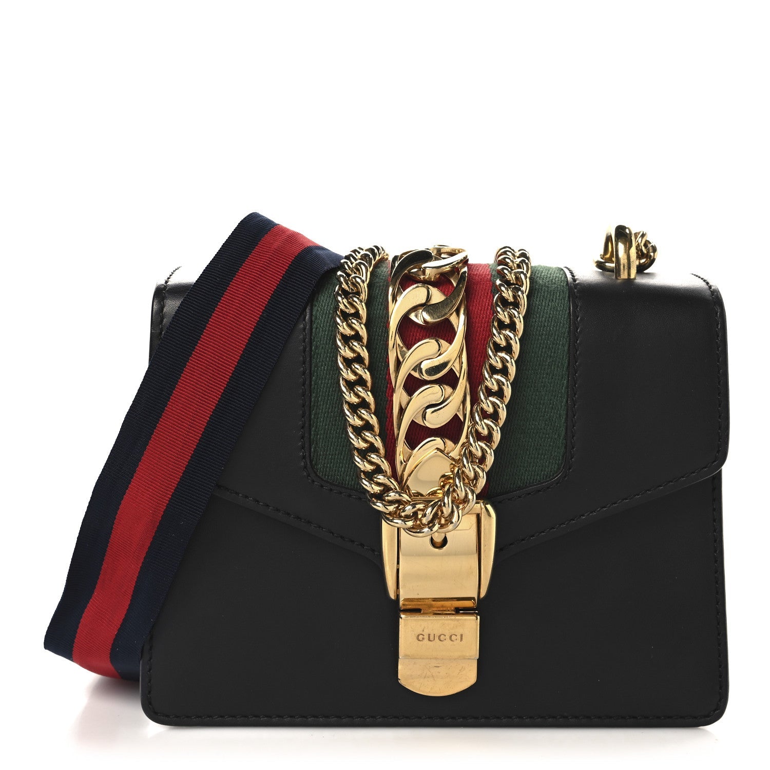 Gucci Calfskin Mini Sylvie Chain Shoulder Bag Black 1 of 10