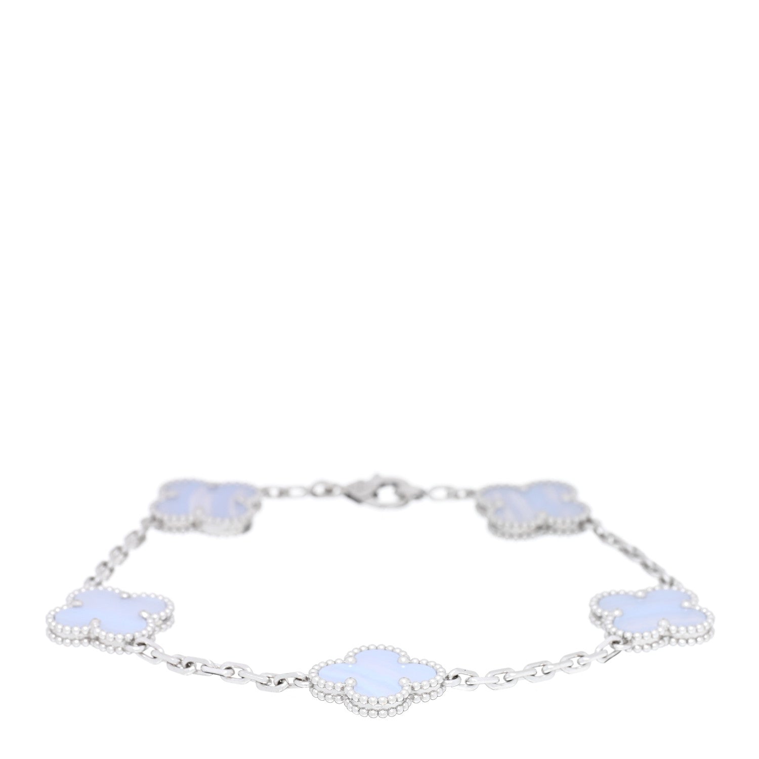 Van Cleef & Arpels 18K White Gold Chalcedony 5 Motifs Vintage Alhambra Bracelet 1 of 3