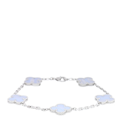 Van Cleef & Arpels 18K White Gold Chalcedony 5 Motifs Vintage Alhambra Bracelet 1 of 3