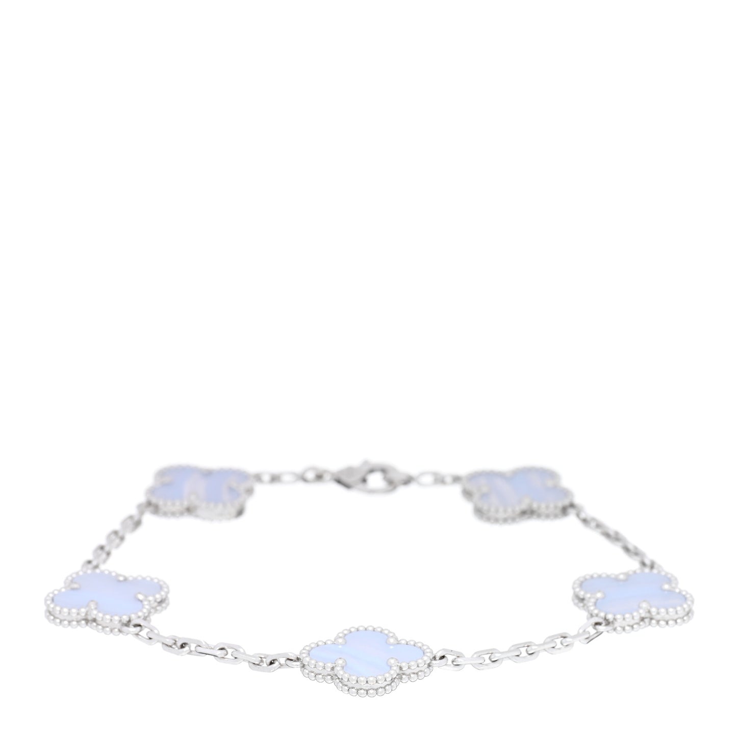 18K White Gold Chalcedony 5 Motifs Vintage Alhambra Bracelet