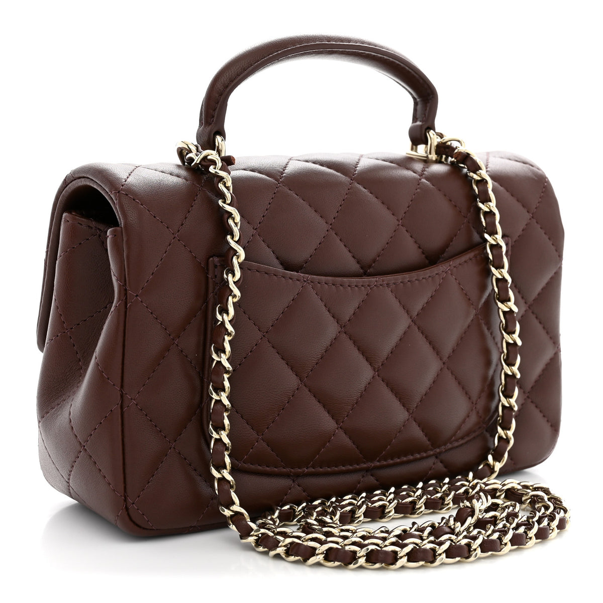 Chanel Lambskin Quilted Mini Top Handle Rectangular Flap Dark Brown 3 of 12