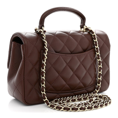Chanel Lambskin Quilted Mini Top Handle Rectangular Flap Dark Brown 3 of 12